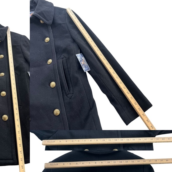 American Living Womens Sz S Black Gold Double Breasted Wool Blend Andre Pea Coat - Picture 4 of 14